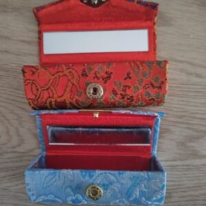 RARE VINTAGE Red & Blue SILK Brocade Lipstick Holders | Vintage Lipstick Holder